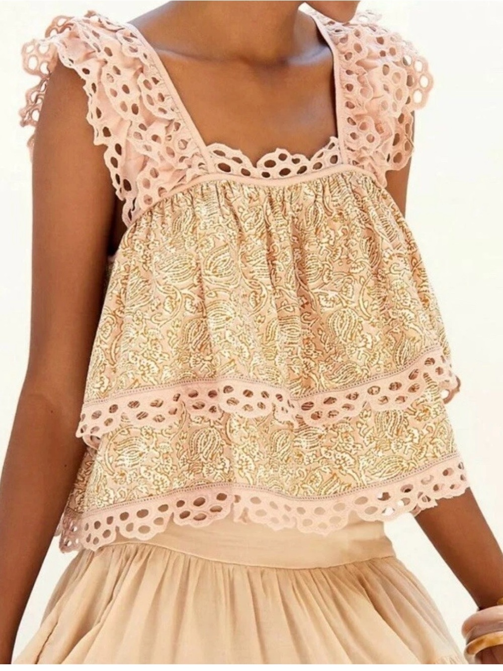 Let Me Be by Anthropologie Rose and Gold eyelet top #3211